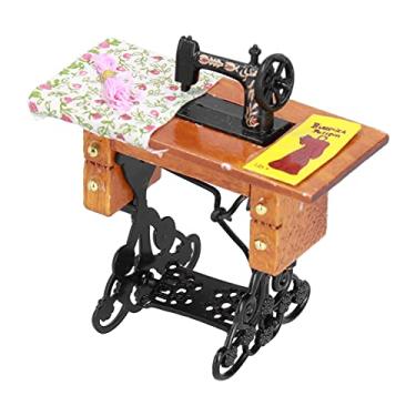 Imagem de Mini máquina de costura vintage, máquina de costura para casa de bonecas realista moderna moda antiga log metal para casa de bonecas