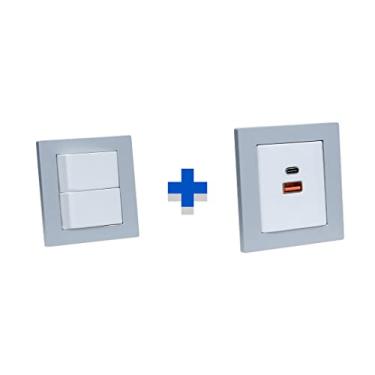 Imagem de Kit Espelhos de Tomadas Duplo Reto com 2 Usb 3.5A 2 Interrup COR:CINZA