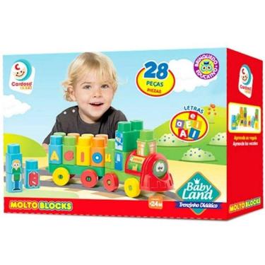 Imagem de Blocos de Montar BABY LAND Trenzinho Didatico 28 Peças Cardoso TOYS 8015