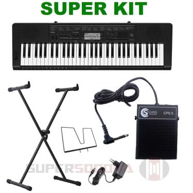 Imagem de Kit Teclado Musical Casio Ctk3500 Midi/usb Aplicativo Chordana + Suporte X + Pedal Sustain + Fonte