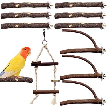 Imagem de EBaokuup Conjunto de suporte para papagaio de pássaro – 10 peças de periquito de pássaros, garfo de madeira natural, suporte de vara de poleiro para animais de estimação, Budgies, calopsitas, conure Lovebirds