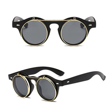 Imagem de Moda Vintage Redondo Vapor Punk Óculos de Sol Flip Up Dupla Camada Design Gótico Óculos de Sol Óculos de Sol,c1 Preto Fosco,A