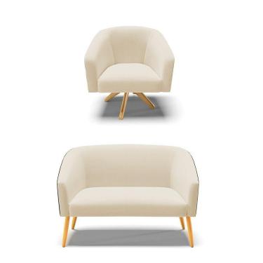 Imagem de Kit 1 Namoradeira E Poltrona Preto Com Bege A19 Madeira