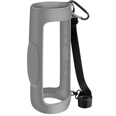 Imagem de Capa de silicone PAIYULE para alto-falante Bluetooth sem fio portátil JBL Charge 4, à prova d'água, macia, com bolsa de transporte à prova d'água e alça (cinza)