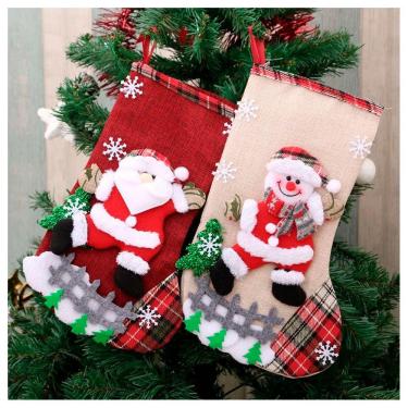 Imagem de Par De Botas Meia Enfeite Natalino Boneco Neve Papai Noel