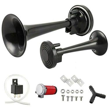 Imagem de Buzina de ar de trompete dupla de motocicleta 12V com compressor para caminhão universal 12V 178DB buzina de ar de trompete dupla com compressor para caminhão mega trem motocicleta