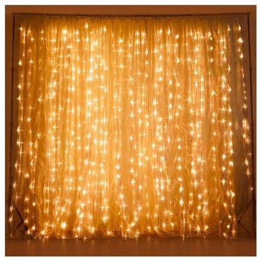 Imagem de Cascata De Natal 320 LED Luz Amarela 8 Funções 3x2m 220V