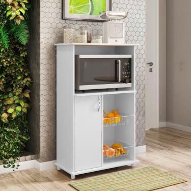 Imagem de Balcão Multuso para Forno e Microondas com Fruteira 1 Porta NT 3075 Notável Móveis Branco New