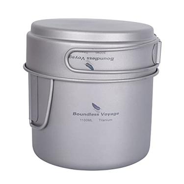 Imagem de Boundless Voyage Conjunto de panela de titânio com alça dobrável ultraleve para acampamento ao ar livre piquenique kit de bagunça de cozinha 300 ml (panela) 1100 ml (pote) A-Ti2053C