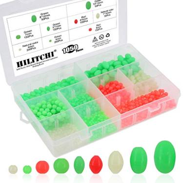 Imagem de Hilitchi 1050 peças, 9 tamanhos, todas as contas de pesca luminosas, sortidas, de plástico macio, oval, redondo, em forma de oval, para transbordar piscina, lago, rio, pesca, (tudo brilha no escuro)