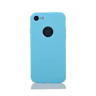 Imagem de 360 corpo inteiro proteger capa de telefone frontal para iphone x xr xs max 6 6s 7 8 plus capa à prova de choque de silicone macio para iphone 7 8 plus, azul claro, para iphone 7 plus