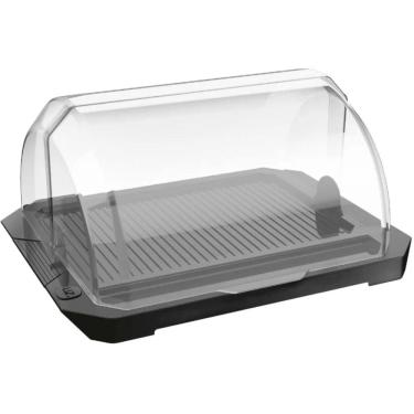 Imagem de Suporte Porta Pão com Tampa Fixa Transparente e Porta Faca Premium UZ Preto