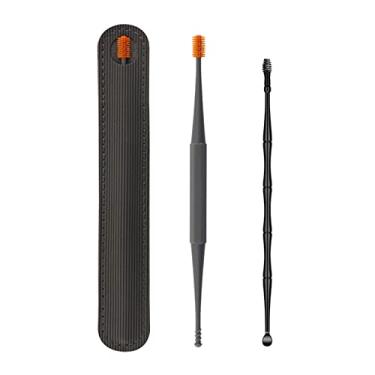 Imagem de Qudai 1 PCS Silicone Ear Pick Limpador de ouvido de cabeça dupla 360 ° Spiral Swab Ferramenta de remoção de cera de ouvido Varas de limpeza de ouvido Removedor de palito com bolsa de couro BD