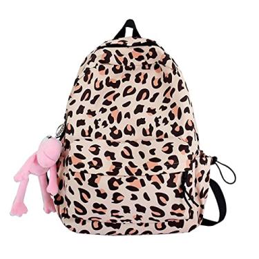 Imagem de Mochila de faculdade leopardo feminina grande capacidade impermeável mochila de viagem casual leve Harajuku mochila com compartimento, marrom, 42 x 30 cm