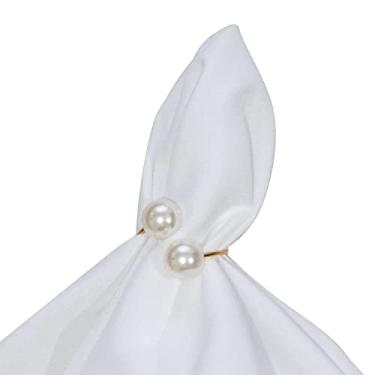 Imagem de Kit 4 Peças Anel Prendedor Porta Guardanapo Metal Dourado Pedra Pérola para Mesa 4 Lugares