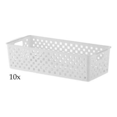 Imagem de 10 Cestas Organizadoras Quadratta branco para gavetas, armários, lavanderias, cozinha, banheiro, quarto