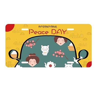 Imagem de DIYthinker Cat Sakura Chaleira de arroz Japão placa de carro decoração Dia da Paz