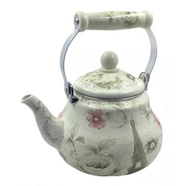 Imagem de Tetera Chaleira Bule Esmaltada 1,5 Litros Decorada Prata Alumínio Design Sofisticado
