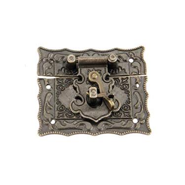 Imagem de 1 pc antique caixa de bronze trinco fecha fivela decorativa jóias presente vintage caixa de madeira hasp trinco gancho com parafusos liga YYDFPIIA (Color : 67x56mm)