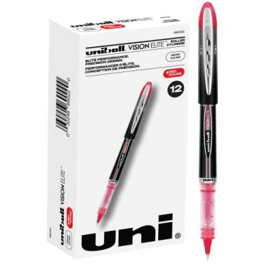 Imagem de Caneta esferográfica uniball Vision Elite, bastão, extrafina, 0,5 mm, tinta vermelha, barril preto/vermelho