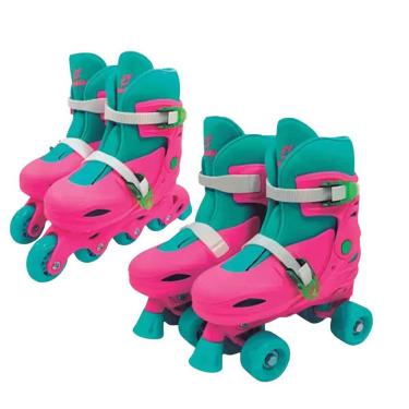 Imagem de Patins Ajustável 2 Em 1 In Line E 4 Rodas 34-37 Fenix Rosa