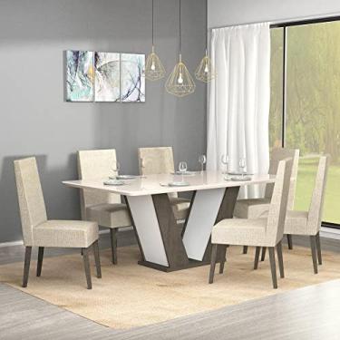 Imagem de Conjunto Sala de Jantar 6 Lugares Mesa Noruega e Cadeira Montana Tecido A40 Móveis Meneghetti