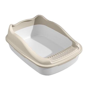 Imagem de Gralara Caixa de areia para gatos aberta com laterais altas Comadre para banheiro para animais de estimação Bandeja de areia para gatinhos, hamsters, outros, Creme Branco 15X12X6 pol.