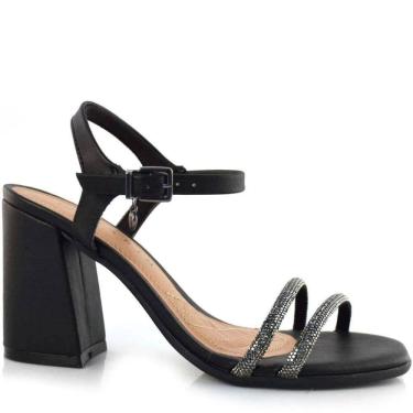 Imagem de Sandália Feminina Casual Social com Strass Bico Quadrado Salto Grosso Ramarim 2341201