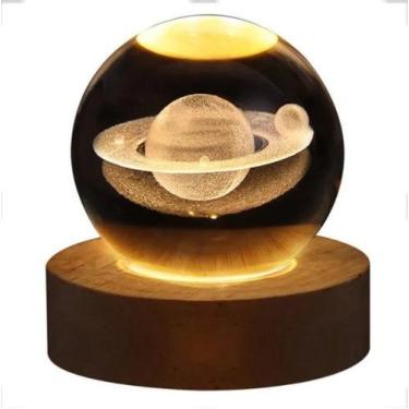 Imagem de Abajur Luminária 3D Planetas Bola Cristal 6cm Branco Quente - Dantas