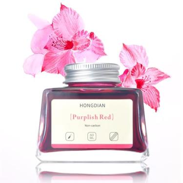 Imagem de Hongdian Caneta-tinteiro engarrafada tinta vermelha arroxeada, frasco de tinta sem carbono de 60 ml, tinta de caligrafia de artista