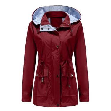 Imagem de RuuTe Casaco feminino Hillsionly Manteau Femme Hiver com capuz destacável preto, Vermelho, XXG