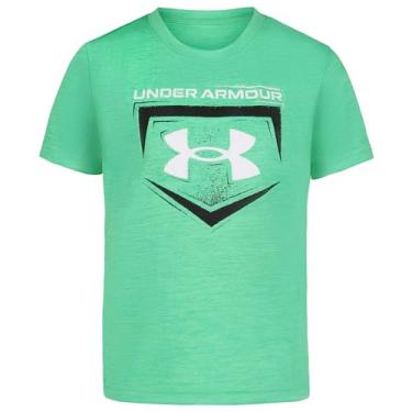 Imagem de Under Armour Camiseta masculina clássica com logotipo, estampa de marca de palavras e designs de beisebol, gola redonda, Matrix Green Homeplate, 5