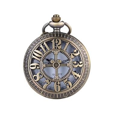 Imagem de I-MART Relógio de bolso retrô de bronze antigo com corrente de colar com fecho lagosta de 78,7 cm, colar clássico de quartzo, relógio de bolso vintage steampunk com corrente para homens e mulheres,