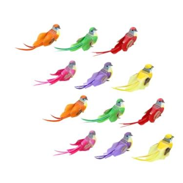 Imagem de OUNONA 12 Unidades pássaro de simulação decoração em miniatura estatueta de pássaro modelos adornos de pássaros vívidos pássaros coloridos delicados modelagem o pássaro enfeites decorar