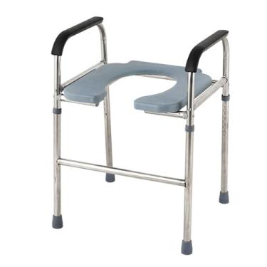 Imagem de Assento de vaso sanitário elevado, estrutura de segurança de vaso sanitário de altura ajustável com braços, cadeira de cômoda portátil para idosos, moldura de banheiro para banheiros padrão e