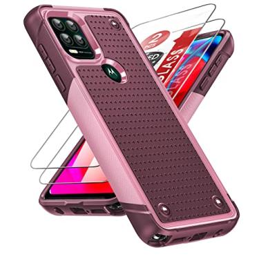 Imagem de LeYi Capa para Moto G Stylus 5G 2021, capa para Motorola G Stylus 5G com protetores de tela, traseira rígida de policarbonato de camada dupla e capa de telefone macia resistente a choque para G Stylus 5G 2021, vermelho e rosa
