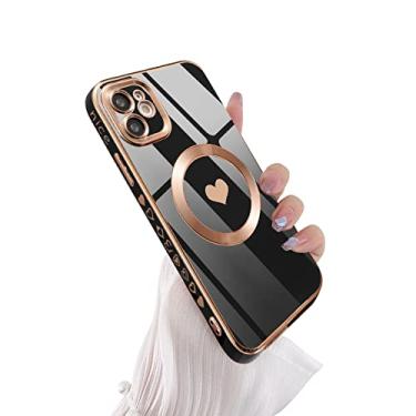 Imagem de UEEBAI Capa magnética de carregamento sem fio para iPhone 11 de 6,1 polegadas, compatível com MagSafing carregamento mais rápido Slim Fit Heart Pattern Soft TPU capa de microfibra - Coração preto