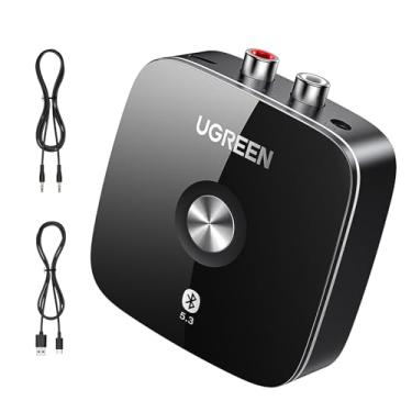 Imagem de UGREEN Bateria integrada com adaptador auxiliar Bluetooth, suporta dois pares de receptores Bluetooth 5.3 para receptor estéreo antigo, adaptador de receptor de áudio Bluetooth de canal duplo RCA de