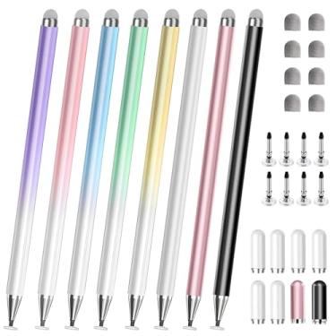 Imagem de Canetas Stylus para telas sensíveis ao toque, caneta Stylus universal 2 em 1 de alta precisão para iPad compatível com Apple, iPhone, iPad, Android, tablets Microsoft, telefones, pacote com 2 – rosa, roxo