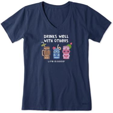 Imagem de Life is Good - Camiseta feminina Tiki Drinks Well, Azul escuro, P