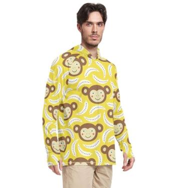 Imagem de Camisa de sol masculina com capuz manga longa macaco FPS 50 camiseta masculina Rash Guard, Macaco, G