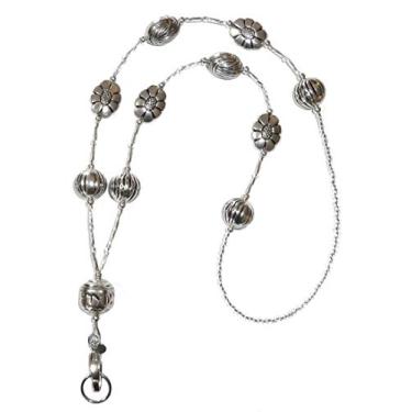 Imagem de Colar de contas ocas escondidas estilo grosso moderno com contas de cordão, cordão de joia de 86 cm para porta-crachá de identificação e chaves, Chunky Silver Non Breakaway - Stronger, Long