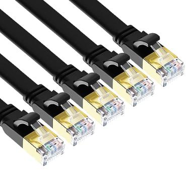 Imagem de Cabo Ethernet CAT8, pacote com 5 cabos CAT8, mais rápido do que CAT7/CAT6/CAT5e, cabo LAN de rede SFTP de alta velocidade 40 Gbps 2000 MHz com RJ45 banhado a ouro para jogos, roteador, modem (pacote com 5/preto)