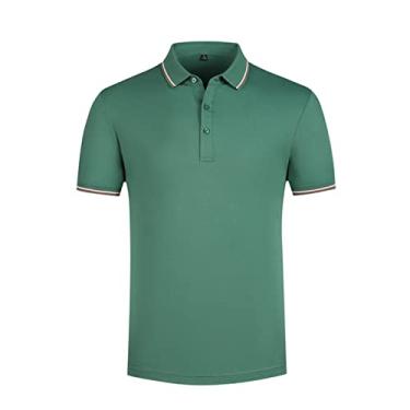 Imagem de Polos de golfe masculinos, cor sólida, gola listrada, camisa esportiva de poliéster, ajuste fino, leve, ajuste regular, verão, respirável(Color:Green,Size:XXL)