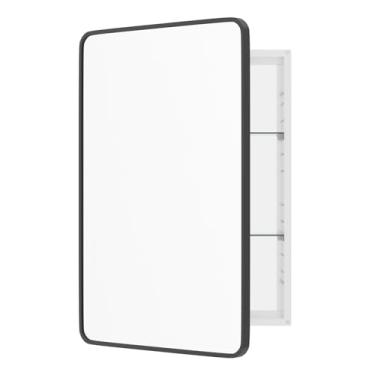 Imagem de WallBeyond Armário de remédios para banheiro com espelho, 61 x 91 cm preto embutido liga de alumínio moldura de metal porta única armário moderno