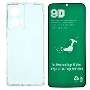 Imagem de Capa Anti Impacto Choque Shock + Película de Ceramica 9d, silicone transparente clear com bordas reforçadas e flexível com efeito cristal Compátivel com Moto Edge 50 Fusion