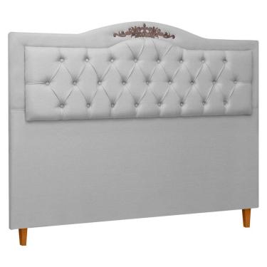 Imagem de Cabeceira Estofada Provençal lUXO Casal 140cm Com Aplique MDF Linho Cinza SOFA STORE