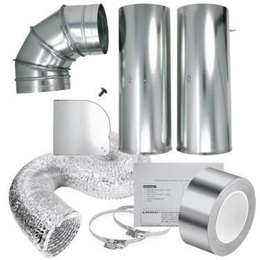 Imagem de Kit de ventilação lateral 3911EZ9131X para secador LG e GE, mangueira de duto de alumínio flexível de 10 x 2,4 m, 2 braçadeiras de aço inoxidável, fita de alumínio de 3,9 mm, fita adesiva de