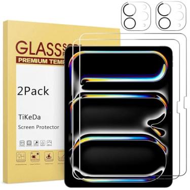 Imagem de TiKeDa Protetor de tela para iPad Pro 11 polegadas 2024 M4 5ª geração pacote com 2 protetores de lente de câmera, vidro temperado 0,33 mm, ID facial e Apple Pencil Pro e capa compatível (4)