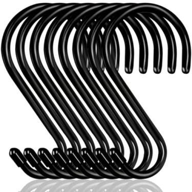 Imagem de Dreecy Ganchos P grandes resistentes 15 cm 7 mm de espessura revestido de vinil gancho para pendurar plantas ao ar livre, ganchos em S revestidos de borracha preta de metal para armário, jeans,